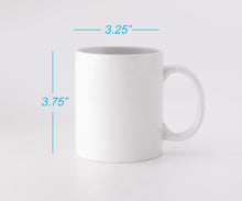 Custom White Ceramic Mug, 11oz with wraparound image, 3" X 8.5" print area